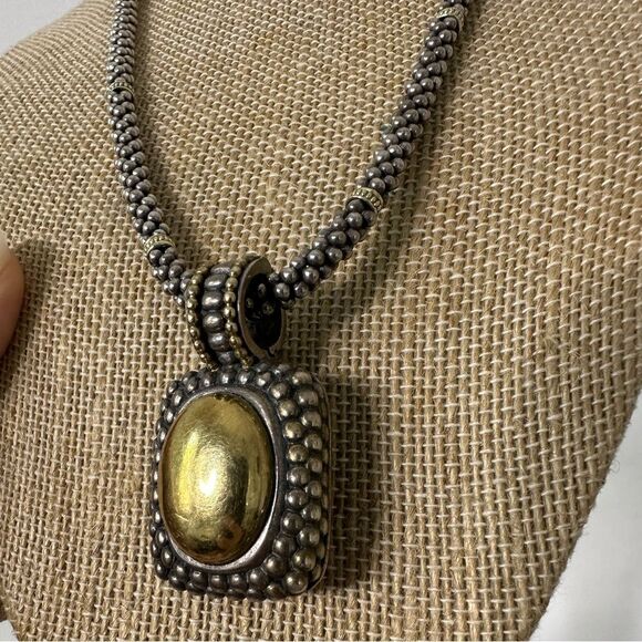 Vintage Lagos Cavier Mix Metal 925 & 18k Bead Chain And Large Pendant - Picture 2 of 11